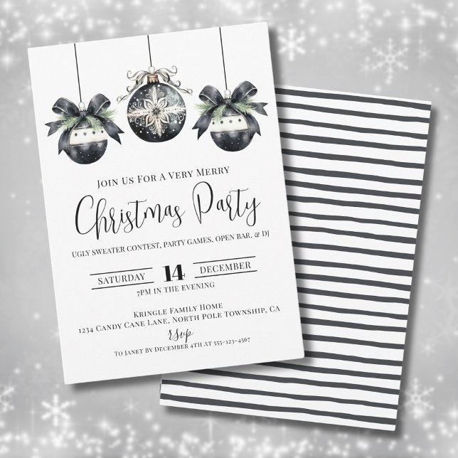 Convites Elegante Festa de Natal Simples Preto e Branco (Elegant Simple Black White Christmas Party Invitation)