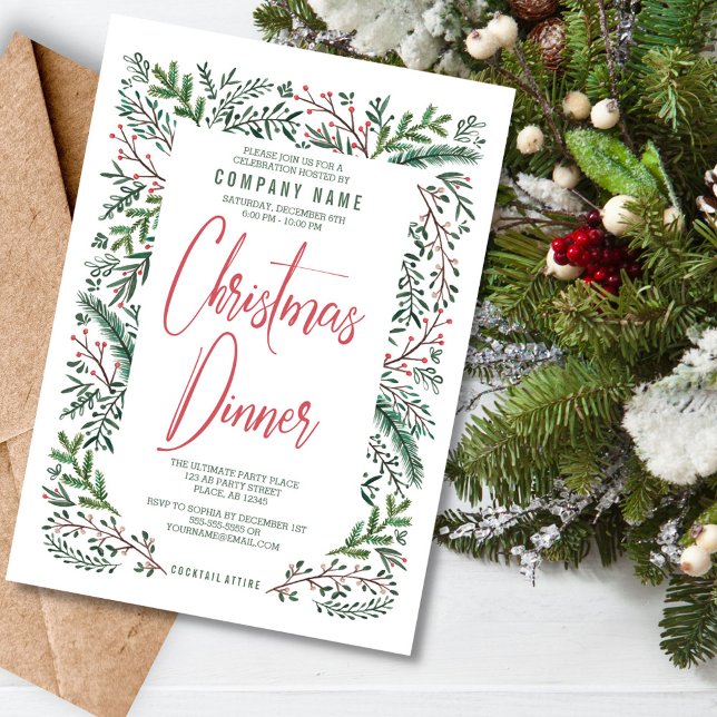 Convites Elegante Festa de Natal Verde Rústico (Stylish Rustic Green Christmas Holiday Party Invitation)