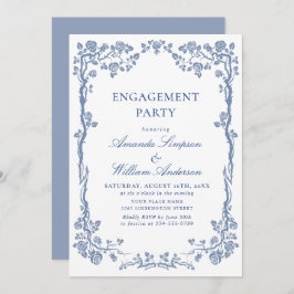 Convites Elegante FESTA DE NOIVADO azul de jardim francês