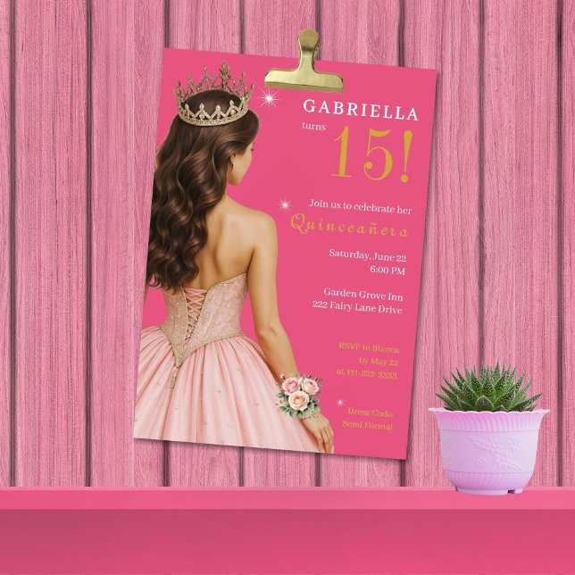 Convites Elegante Festa de Quince Anos da Princesa Rosa (Criador carregado)