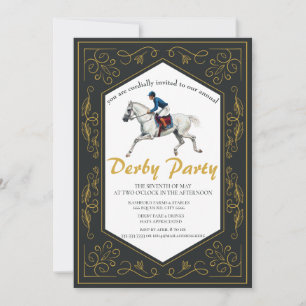 Convites Elegante Festa Derby com Filigrama Dourado e Caval