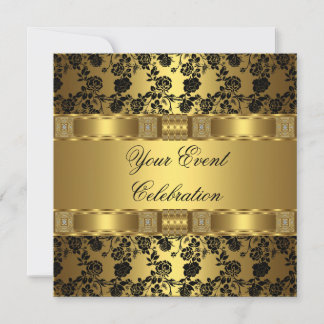Convites Elegante Festa Dourado Preto Floral