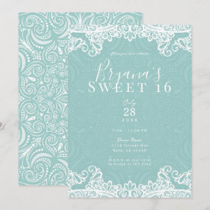 Convites Elegante Festa Sweet 16 Turquesa Verde Água Branco