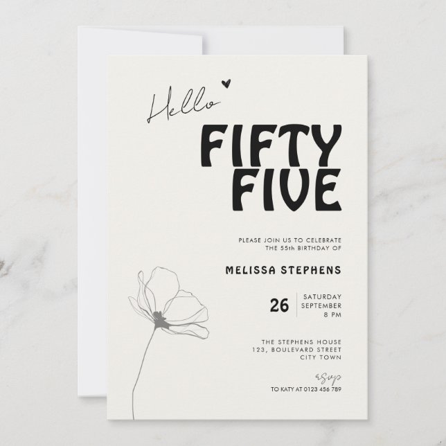 Convites Elegante Fifty Five Tipografia Negrito Aniversário (Frente)