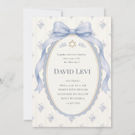 Convites Elegante Fita Toile Azul Poeirento Bar Mitzvah