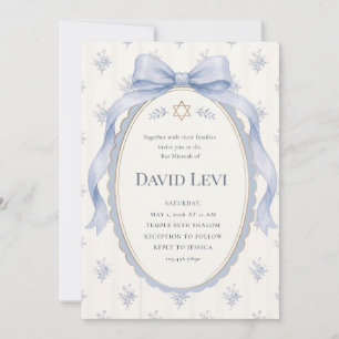 Convites Elegante Fita Toile Azul Poeirento Bar Mitzvah
