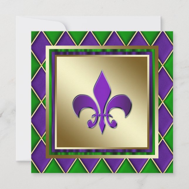 Convites Elegante Fleur De Lis Casamento de Mardi Gras (Frente)