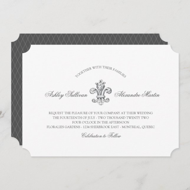 Convites Elegante Fleur de Lis Wedding 3 (Frente/Verso)
