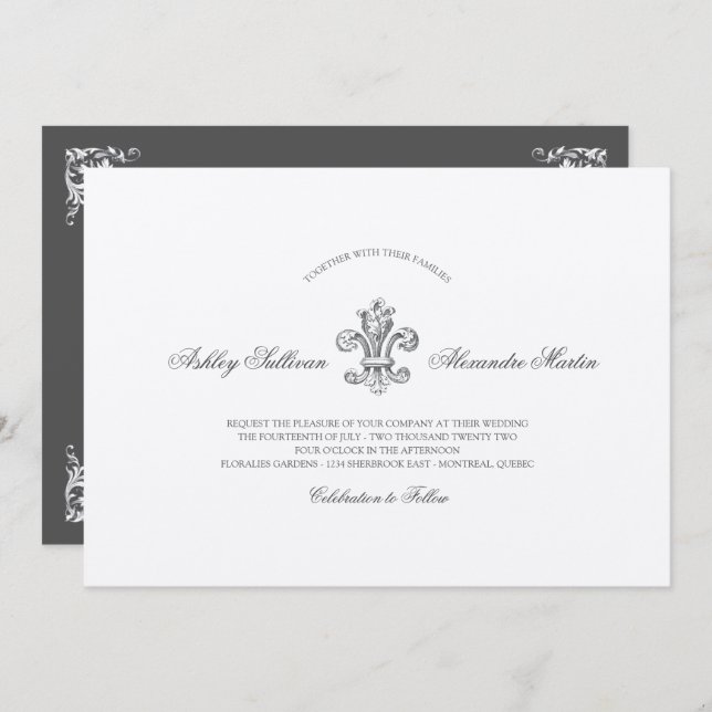 Convites Elegante Fleur de Lis Wedding Combo (Frente/Verso)