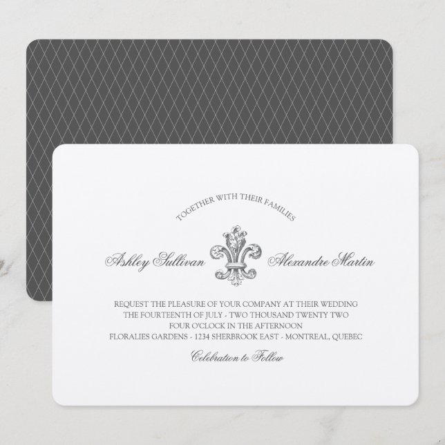 Convites Elegante Fleur de Lis Wedding e RSVP 2 (Frente/Verso)
