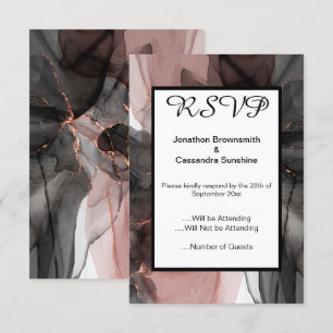 CONVITES ELEGANTE FLOATING PRETO ROSA RSVP