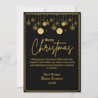 Convites Elegante Floco de Neve Preto e Dourado Feliz Natal