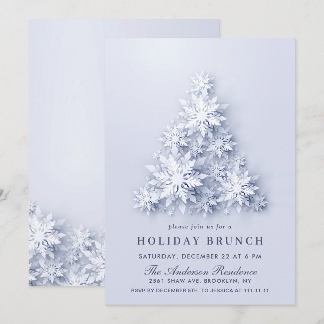 Convites Elegante Flocos de neve NATAL HOLIDAY BRUNCH (Frente/Verso)