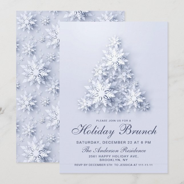 Convites Elegante Flocos de neve NATAL HOLIDAY BRUNCH (Frente/Verso)