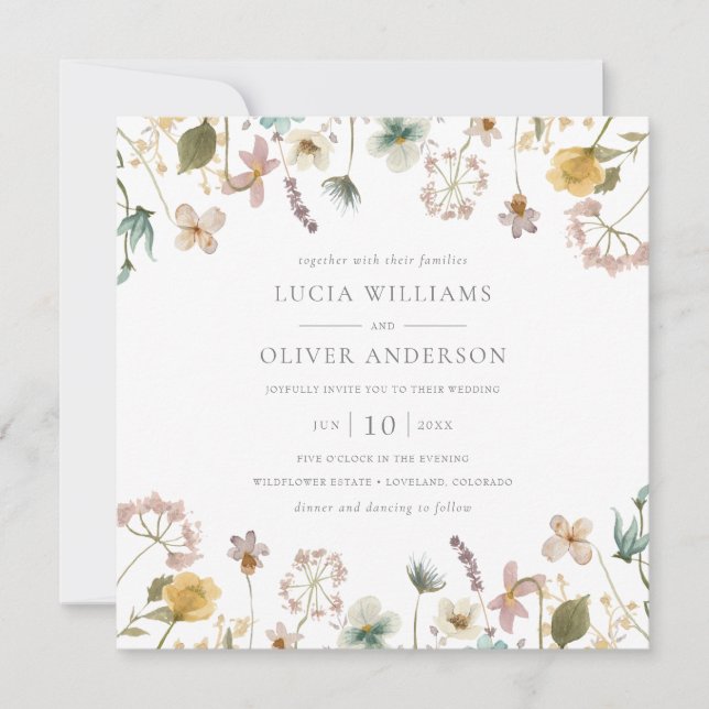 Convites Elegante Flor de Campo em Aquarela para Casamento  (Frente)