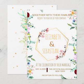 Convites Elegante Flor de Casamento Geométrico Dourado Silv