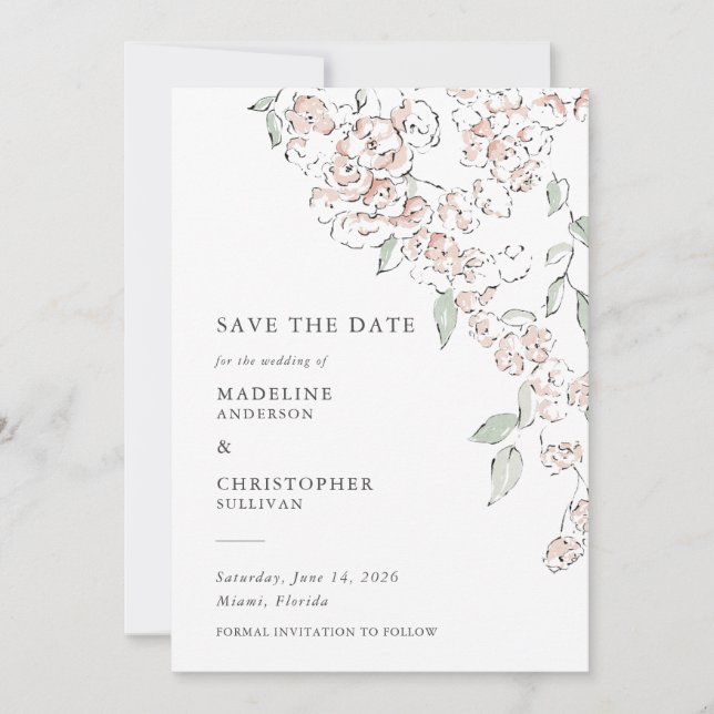 Convites Elegante Flor de Casamento Rosa Bege Save the Date (Frente)