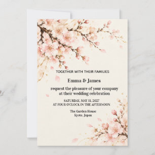 Convites Elegante Flor de Cerejeira Sakura Japonesa