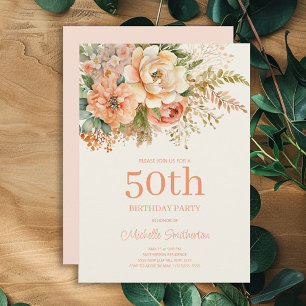 Convites Elegante Flor de Creme de Pêssego Aniversário de 5