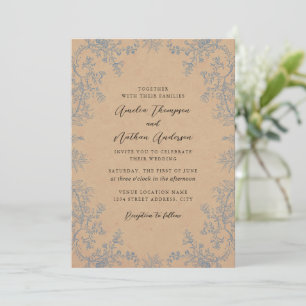 Convites Elegante Flor de Lace Azul Poeirento Casamento