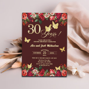 Convites Elegante Flor de Ouro Aniversário de 30 anos de Ca