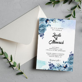 Convites Elegante Flor de Violeta Azul em Aquarela Casament