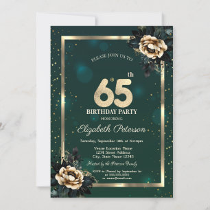 Convites Elegante Flor Dourado Quadro Estrelas Verde 65º