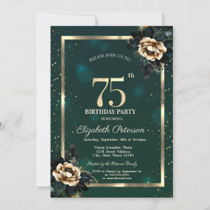 Convites Elegante Flor Dourado Quadro Estrelas Verde 75º