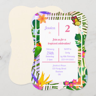 Convites Elegante Flor Tropical Verde Palmeira 2º Aniversár