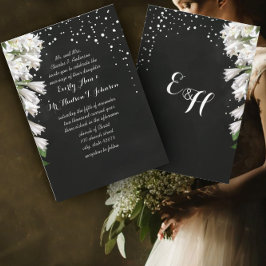 Convites Elegante Flora Branca em Preto Casamento