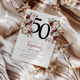 Convites Elegante Floral 50º Aniversário