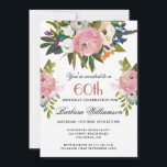Convites Elegante Floral 60ª Festa de aniversário pintada à<br><div class="desc">Comece esta celebração especial de 60 anos num estilo elegante com este belamente convite pintado à mão com flores coloridas, mas gentis — que conduz com rosa pincelado e verde, mas acrescentando outros toques de cor interessantes. Todo o texto pode ser personalizado para o seu partido, incluindo a idade do...</div>
