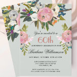 Convites Elegante Floral 60ª Festa de aniversário pintada à<br><div class="desc">Comece esta celebração especial de 60 anos num estilo elegante com este belamente convite pintado à mão com flores coloridas, mas gentis — que conduz com rosa pincelado e verde, mas acrescentando outros toques de cor interessantes. Todo o texto pode ser personalizado para o seu partido, incluindo a idade do...</div>