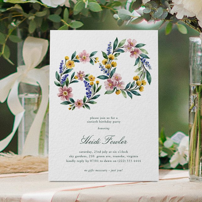 Convites Elegante Floral 60' Botânico 60º Aniversário (Criador carregado)