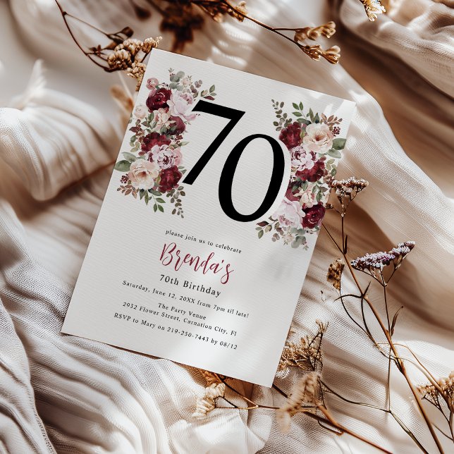 Convites Elegante Floral 70 Birthday (Criador carregado)