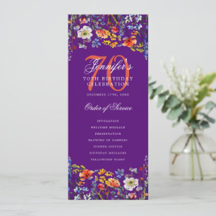 Convites Elegante Floral 70 Birthday Program Roxo