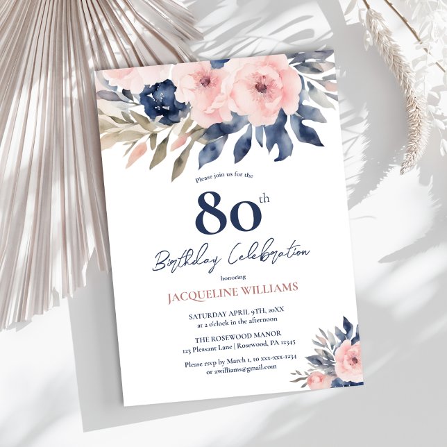 Convites Elegante Floral 80 Birthday (Criador carregado)