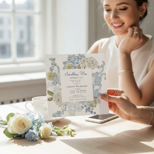 Convites elegante Floral Algo Azul Chuveiro de Noiva QR 