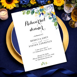 Convites Elegante floral amarelo e azul casamento em aquare