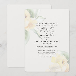 Convites Elegante Floral Amarelo Verde Creme Casamento