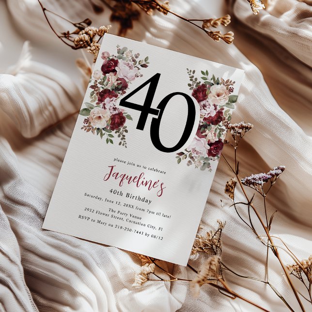 Convites Elegante Floral aniversário de 40 anos (Criador carregado)