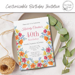 Convites Elegante Floral aniversário de 40 anos