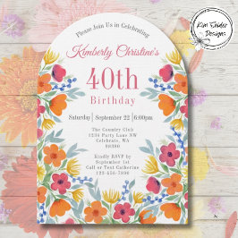 Convites Elegante Floral aniversário de 40 anos