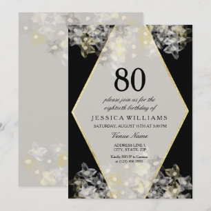 Convites Elegante Floral Aniversário de 80 Anos em Aquarela