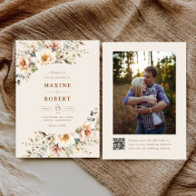 Elegante Floral Aquarela Código QR Foto Casamento