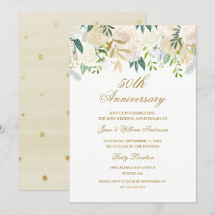 Convites Elegante Floral Aquarela Dourada Aniversário