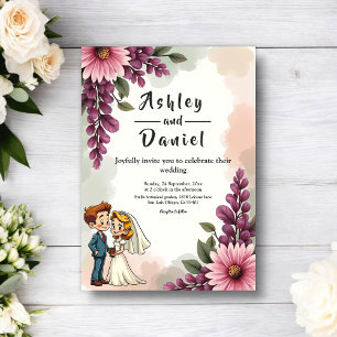 Convites Elegante Floral Aquarela Noiva Noivo Casamento Chi