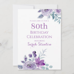 Convites Elegante Floral Aquarela para 80º Aniversário