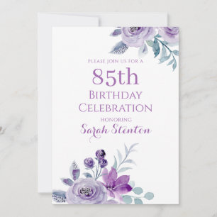 Convites Elegante Floral Aquarela para 85º Aniversário