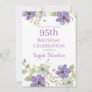 Convites Elegante Floral Aquarela para 95º Aniversário